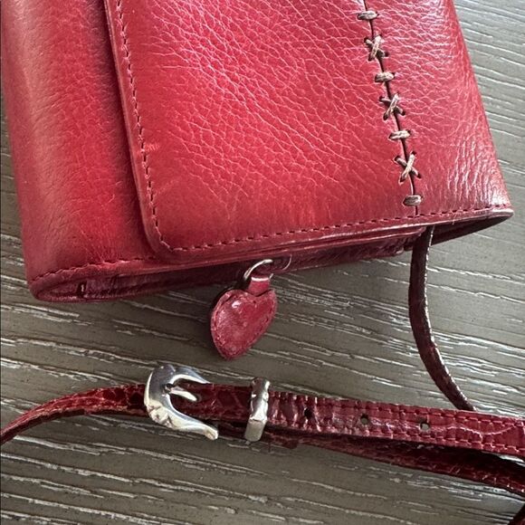 Brighton Red Leather Croc Heart Accent Stitched Crossbody Bag Wallet Organizer - Picture 11 of 16